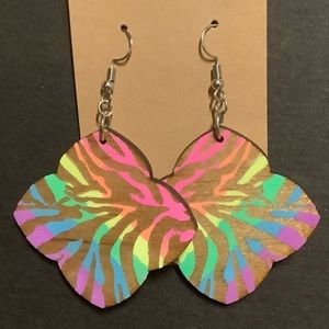 Wooden Neon Zebra Print earrings